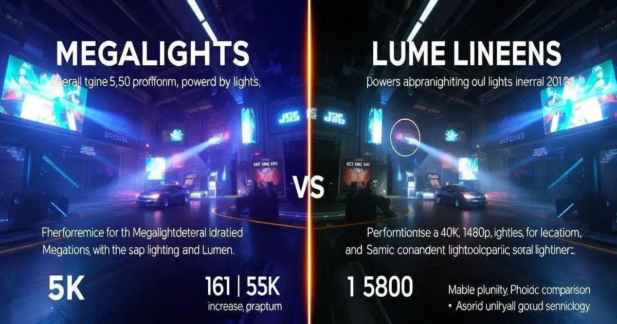 Comparação de Desempenho: MegaLights vs. Lumen